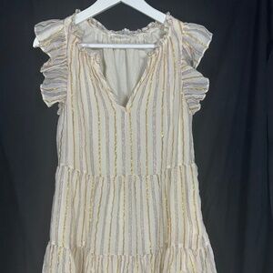 A Loves A Cream Dress w Gold/Rainbow Strips